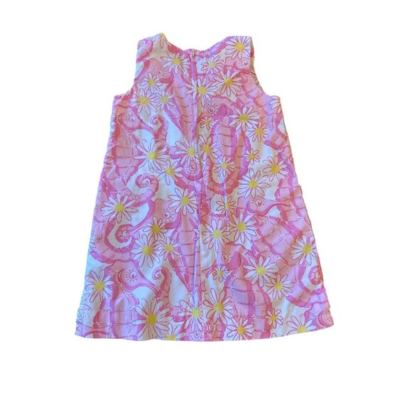 Lilly Pulitzer Girls Sleeveless Pink Seahorse & Daisy Dress Size 6 Cotton Blend - Picture 4 of 5